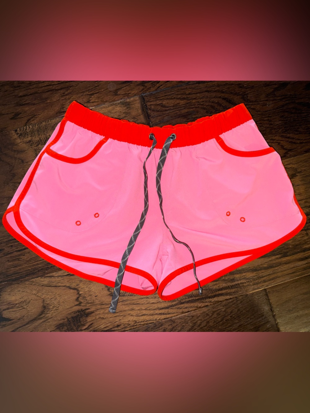 Patagonia Pink Shortie Swim/Board Shorts with Red Trim size Small